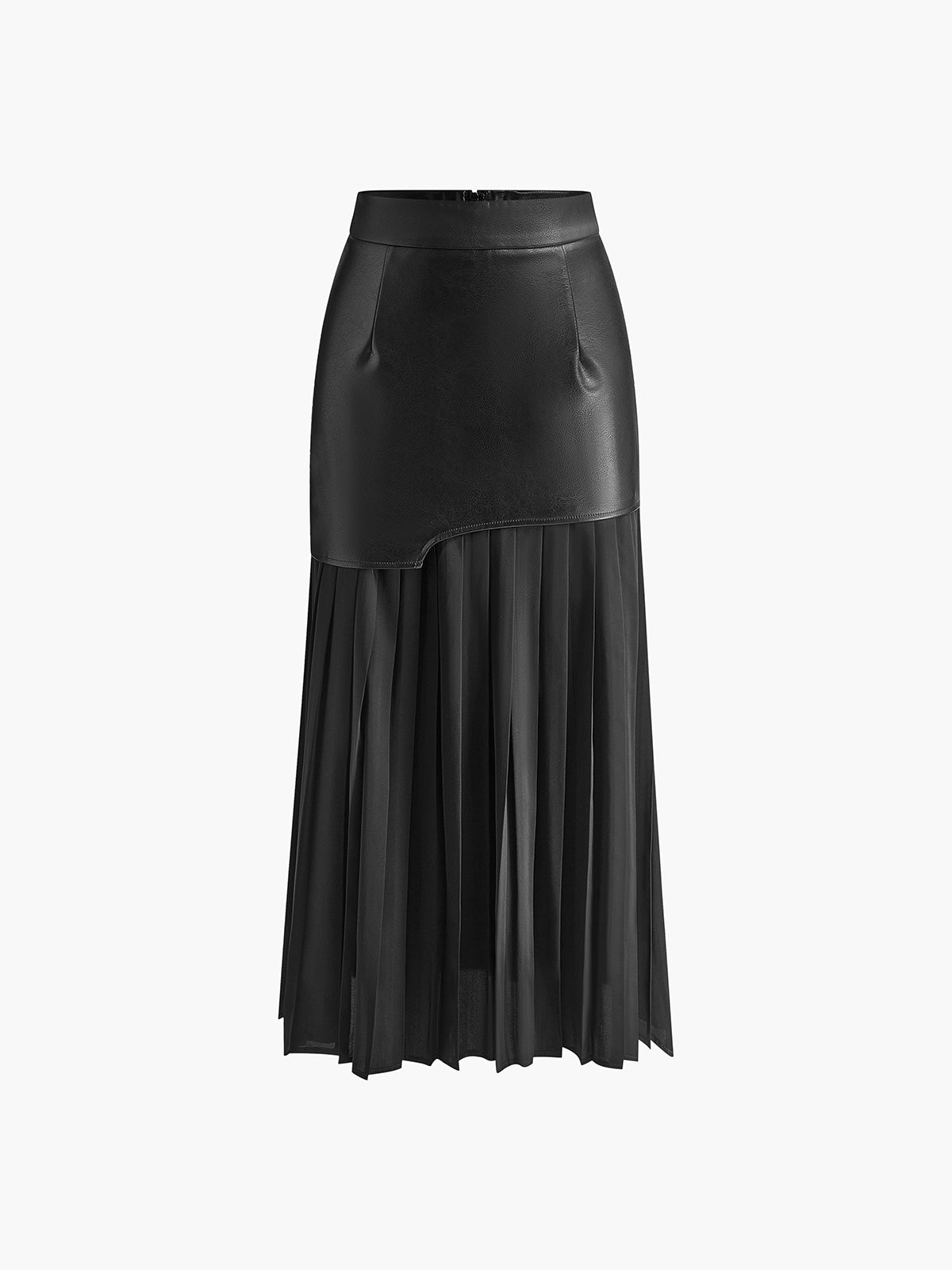 Lange Rok Dames Maxi met Plissé en Imitatieleer Patchwork | Giulia Bellamore