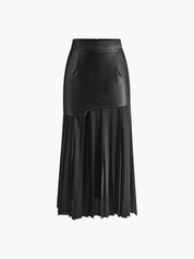 Lange Rok Dames Maxi met Plissé en Imitatieleer Patchwork | Giulia Bellamore