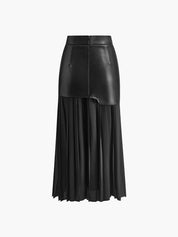 Lange Rok Dames Maxi met Plissé en Imitatieleer Patchwork | Giulia Bellamore