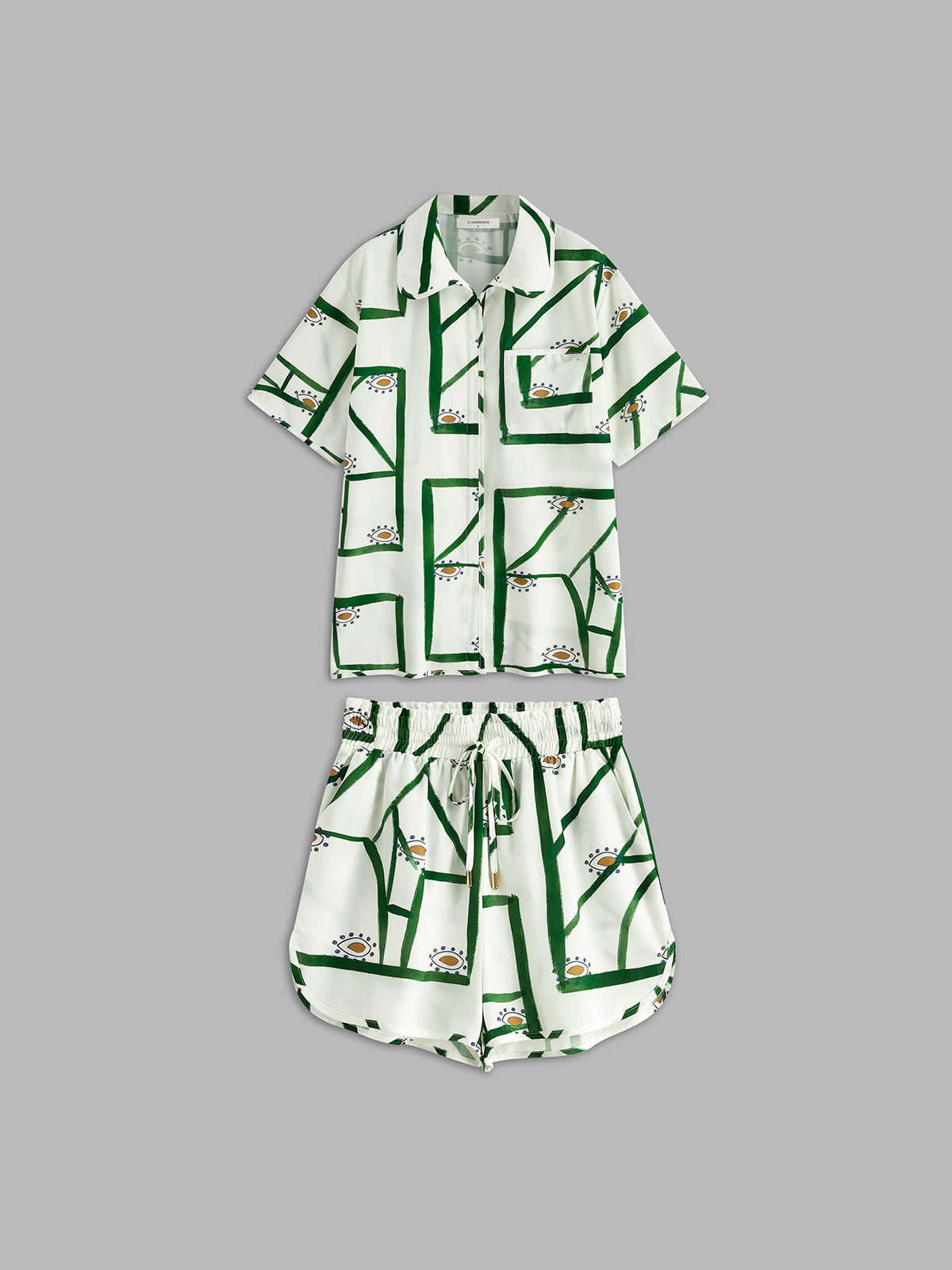 Dames linnen set met blouse en korte broek met print - Valentina Romano