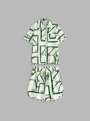 Dames linnen set met blouse en korte broek met print - Valentina Romano