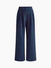 Hedy | Gestreepte Wide-Leg Damesbroek met Hoge Taille - Elegant, Kantoorklaar en Comfortabel - Marine