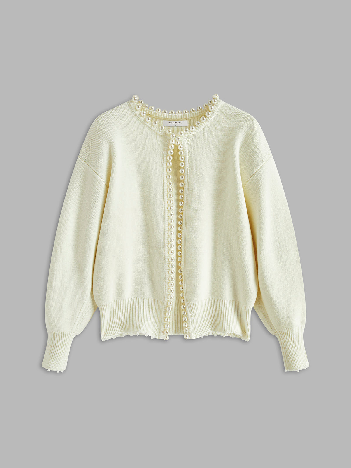 Parel Detail Vest Dames met Gerafelde Zoom | Gebreid Openvallend Vest – Giulia Bellamore
