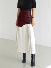 Lange Rok Dames Maxi met Plissé en Imitatieleer Patchwork | Giulia Bellamore