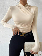Dames Top Overslaghals Geplooide Strikdetail Aansluitend - Wit / Zwart / Abrikoos - Maelen
