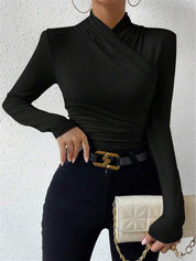Dames Top Overslaghals Geplooide Strikdetail Aansluitend - Wit / Zwart / Abrikoos - Maelen