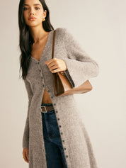 Dames midi sweater jurk met V-hals en split - Valentina Bellamore