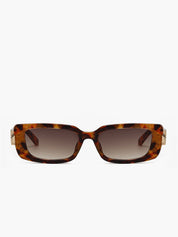Rechthoekige Zonnebril Dames met Breed Tortoise Montuur en UV400 - Bruin - Maelen
