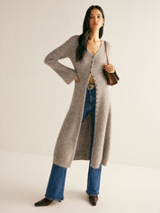 Dames midi sweater jurk met V-hals en split - Valentina Bellamore