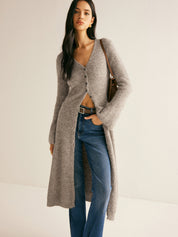 Dames midi sweater jurk met V-hals en split - Valentina Bellamore