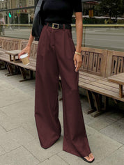 Dames Wide Leg Pantalon Hoge Taille Geweven Stof - Zwart / Wit / Khaki - Maelen