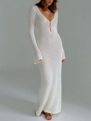Witte dames maxi jurk met open rug en lange mouwen - Alessia Belluci