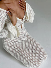 Witte dames maxi jurk met open rug en lange mouwen - Alessia Belluci