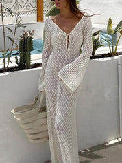 Witte dames maxi jurk met open rug en lange mouwen - Alessia Belluci
