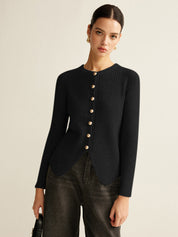 Beige dames fijngebreid vest met knopen en split - Alessia Fiora