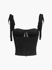 Zwarte Mesh Crop Top Dames met Strikbandjes - Alessia Bellamore