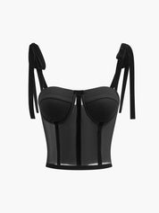 Zwarte Mesh Crop Top Dames met Strikbandjes - Alessia Bellamore