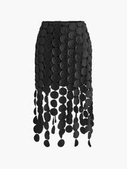 Midi Rok Zwart Dames Hoog Taille Met Laser Cut en Fringe Detail - Valentina Bellucci