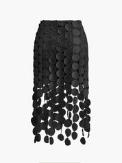 Midi Rok Zwart Dames Hoog Taille Met Laser Cut en Fringe Detail - Valentina Bellucci