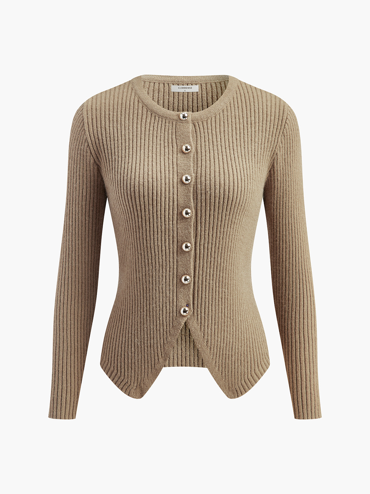 Beige dames fijngebreid vest met knopen en split - Alessia Fiora
