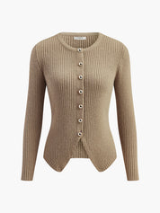 Beige dames fijngebreid vest met knopen en split - Alessia Fiora
