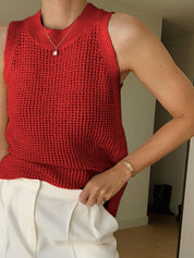 Dames Gebreide Mouwloze Top Ajour Detail Effen - Abrikoos / Zwart / Bordeaux - Maelen