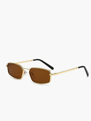 Rechthoekige Zonnebril met Goudkleurig Metalen Frame en Bruine Lenzen, Dames - Maelen