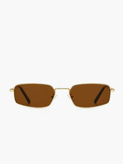 Rechthoekige Zonnebril met Goudkleurig Metalen Frame en Bruine Lenzen, Dames - Maelen