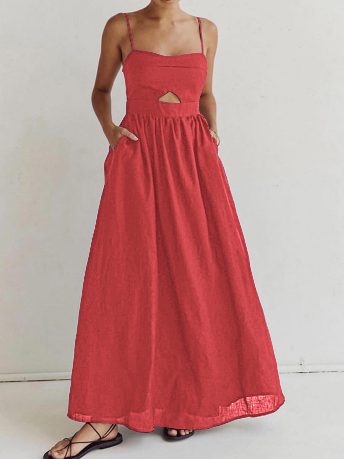 Dames katoenen maxi jurk met cut-out en hartvormige hals - Alessia Bellamore