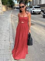 Dames katoenen maxi jurk met cut-out en hartvormige hals - Alessia Bellamore