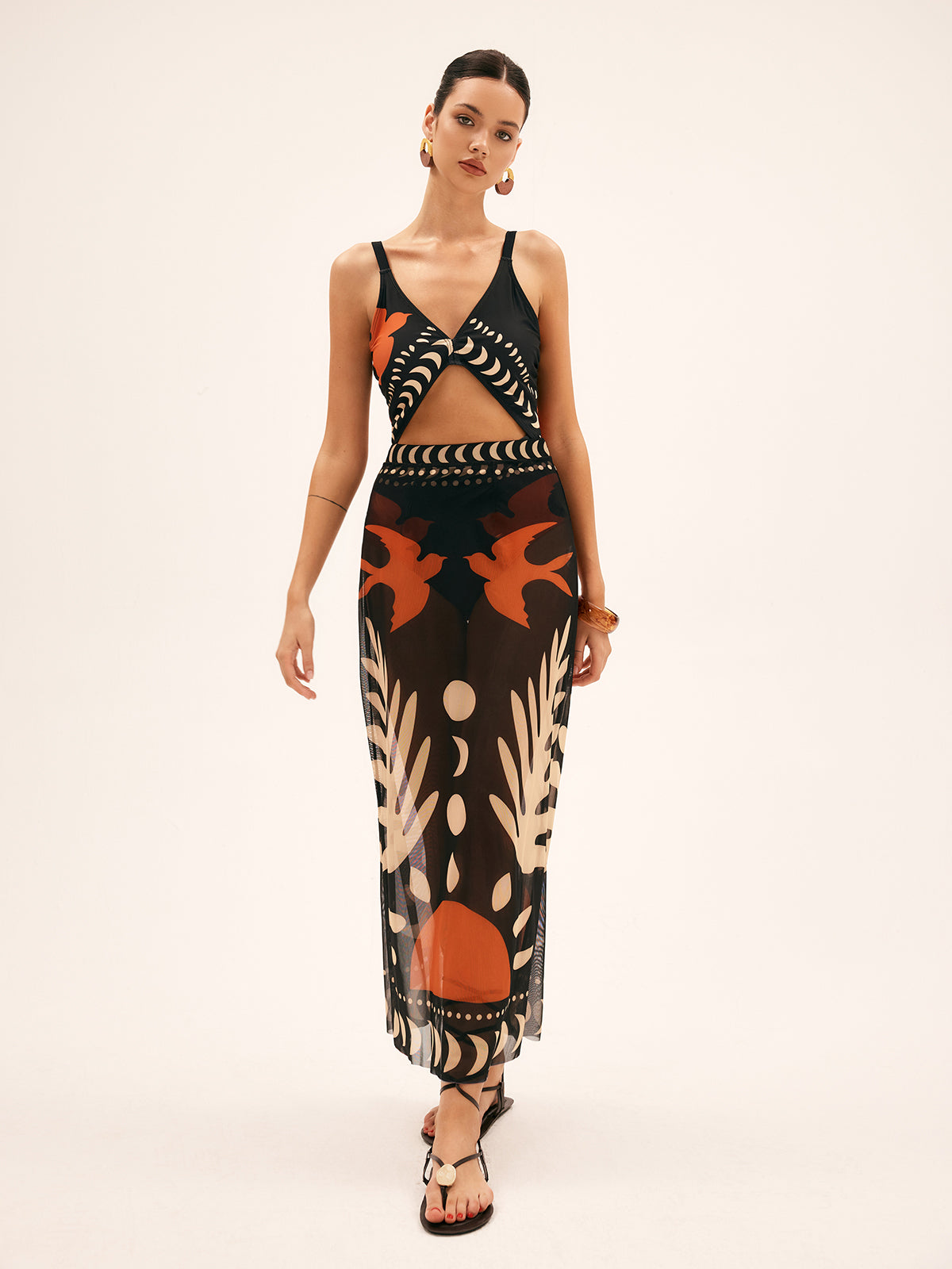 Mesh Maxi Rok Dames met Print - Doorschijnende strand Jurk - Giada Bellamore