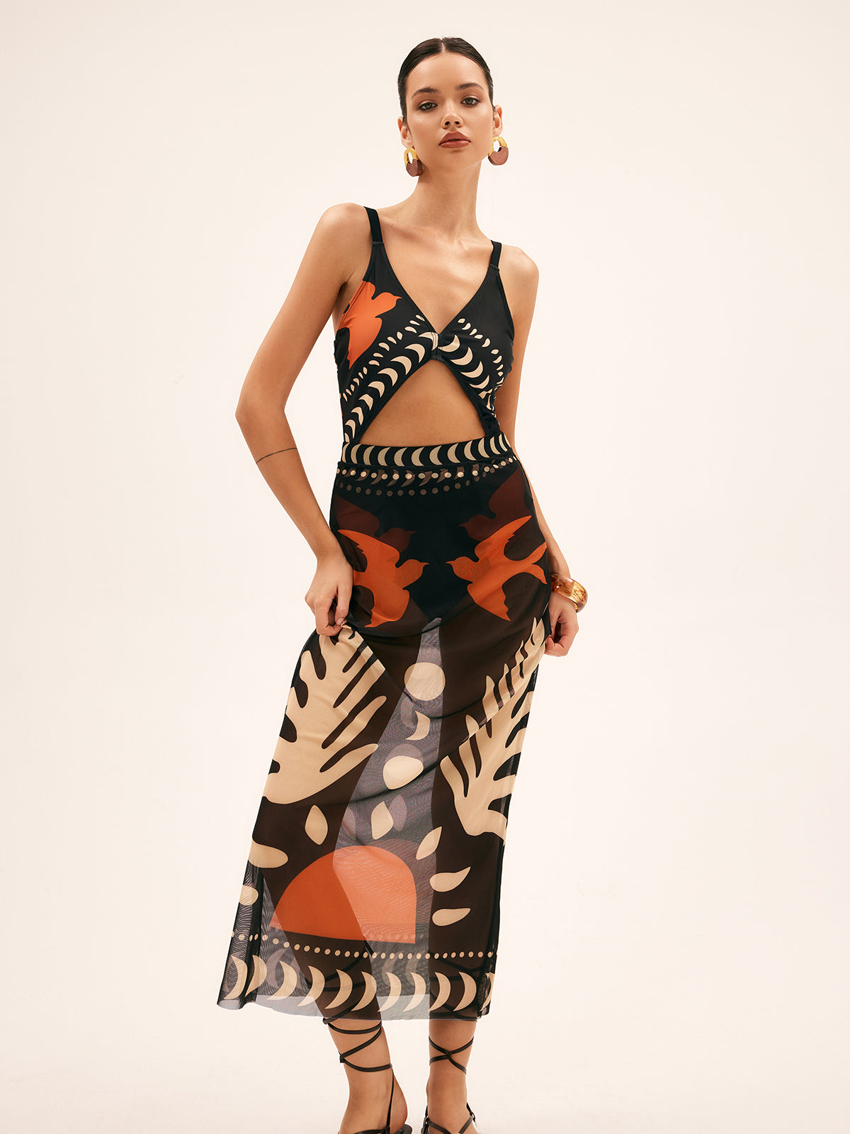 Mesh Maxi Rok Dames met Print - Doorschijnende strand Jurk - Giada Bellamore