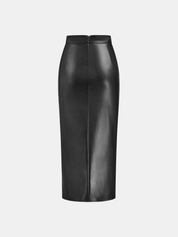 Leren Rok Dames | Midi Rok met Split en Ruches - Isabella Bellucci