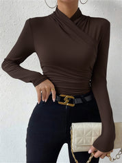 Dames Top Overslaghals Geplooide Strikdetail Aansluitend - Wit / Zwart / Abrikoos - Maelen
