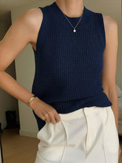 Dames Gebreide Mouwloze Top Ajour Detail Effen - Abrikoos / Zwart / Bordeaux - Maelen