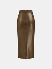 Leren Rok Dames | Midi Rok met Split en Ruches - Isabella Bellucci