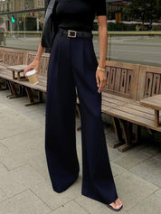 Dames Wide Leg Pantalon Hoge Taille Geweven Stof - Zwart / Wit / Khaki - Maelen