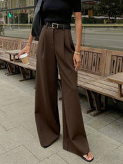 Dames Wide Leg Pantalon Hoge Taille Geweven Stof - Zwart / Wit / Khaki - Maelen