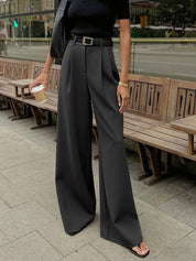 Dames Wide Leg Pantalon Hoge Taille Geweven Stof - Zwart / Wit / Khaki - Maelen