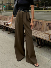 Dames Wide Leg Pantalon Hoge Taille Geweven Stof - Zwart / Wit / Khaki - Maelen