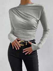 Shirt met Ruches en Lange Mouwen Dames | Aansluitende Jersey Top – Valentina Romano
