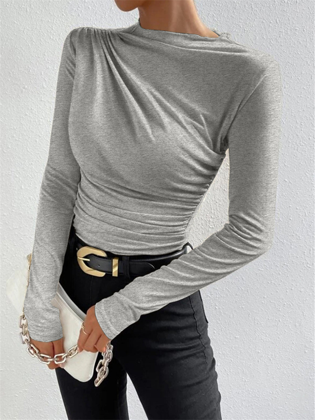 Shirt met Ruches en Lange Mouwen Dames | Aansluitende Jersey Top – Valentina Romano
