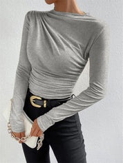 Shirt met Ruches en Lange Mouwen Dames | Aansluitende Jersey Top – Valentina Romano