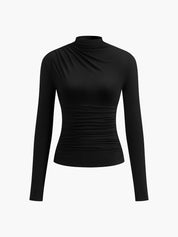 Shirt met Ruches en Lange Mouwen Dames | Aansluitende Jersey Top – Valentina Romano