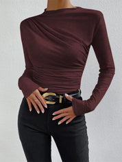 Shirt met Ruches en Lange Mouwen Dames | Aansluitende Jersey Top – Valentina Romano