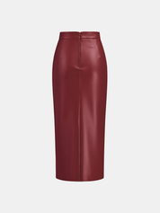Leren Rok Dames | Midi Rok met Split en Ruches - Isabella Bellucci
