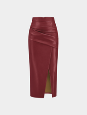 Leren Rok Dames | Midi Rok met Split en Ruches - Isabella Bellucci