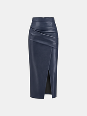 Leren Rok Dames | Midi Rok met Split en Ruches - Isabella Bellucci