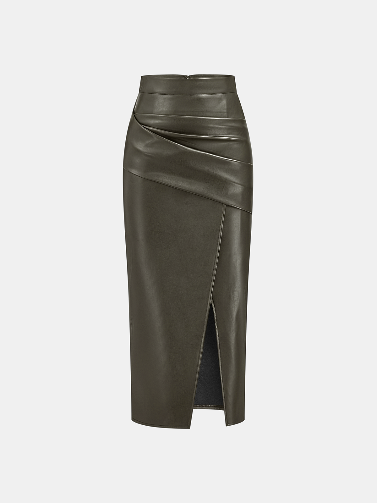Leren Rok Dames | Midi Rok met Split en Ruches - Isabella Bellucci