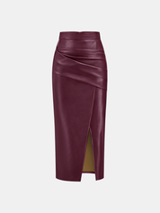 Leren Rok Dames | Midi Rok met Split en Ruches - Isabella Bellucci